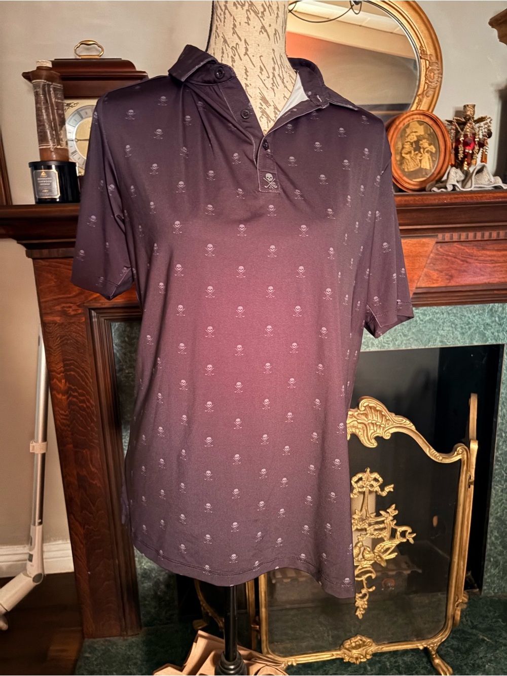 Men's Casual Short Sleeve Button-Down Polo Shirt - Deep Plum